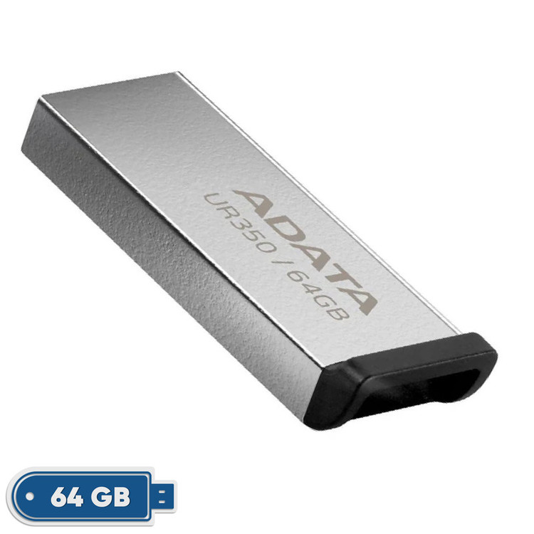 فلش مموری ای دیتا مدل UR350 ظرفیت 64 گیگابایت با رابط USB 3.2 Gen1، سرعت انتقال 100 مگابایت بر ثانیه، بدنه فلزی مقاوم، سازگار با ویندوز، مک، لینوکس و بدون نیاز به نصب درایور