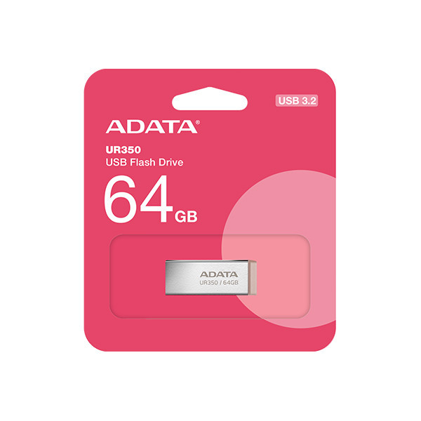 فلش مموری ای دیتا مدل UR350 ظرفیت 64 گیگابایت با رابط USB 3.2 Gen1، سرعت انتقال 100 مگابایت بر ثانیه، بدنه فلزی مقاوم، سازگار با ویندوز، مک، لینوکس و بدون نیاز به نصب درایور